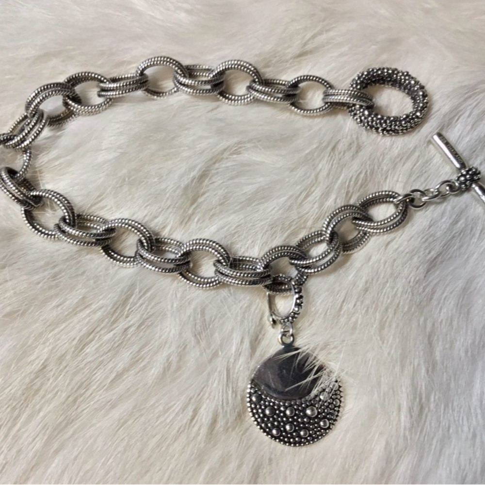 Michael Dawkins Silver Chain Bracelet with Textured Pendant